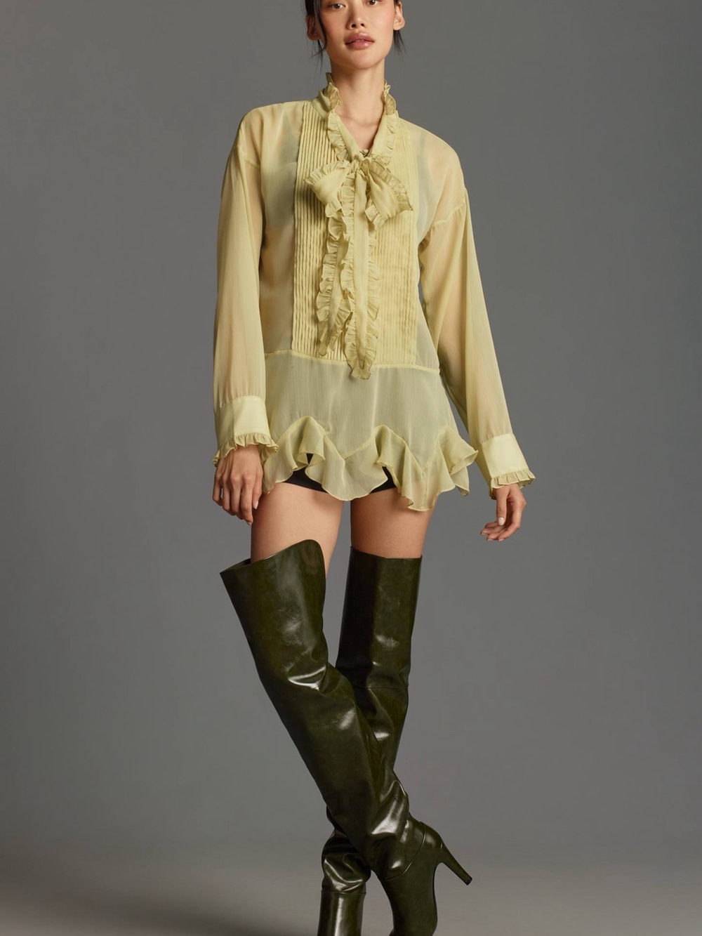Anthropologie Let Me Be Sheer Ruffle Tie Neck Blouse XL NWT - Picture 2 of 13